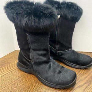 Tecnica Women's Cow Hair Winter Boots Size 9.5 Black Mid-Calf Fur Lined Italy